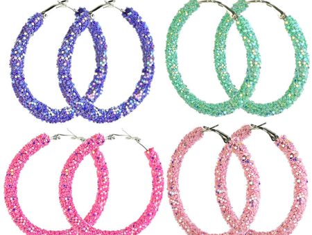 Wholesale 2 Pairs pack Pink Macaron Color Matching, Glitter, Festive Atmosphere, Candy Color, Large Earrings Sale