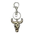 Wholesale 2pcs Leopard Bull Head Vintage Genuine Leather Cow Pattern Western Style Keychains For Sale