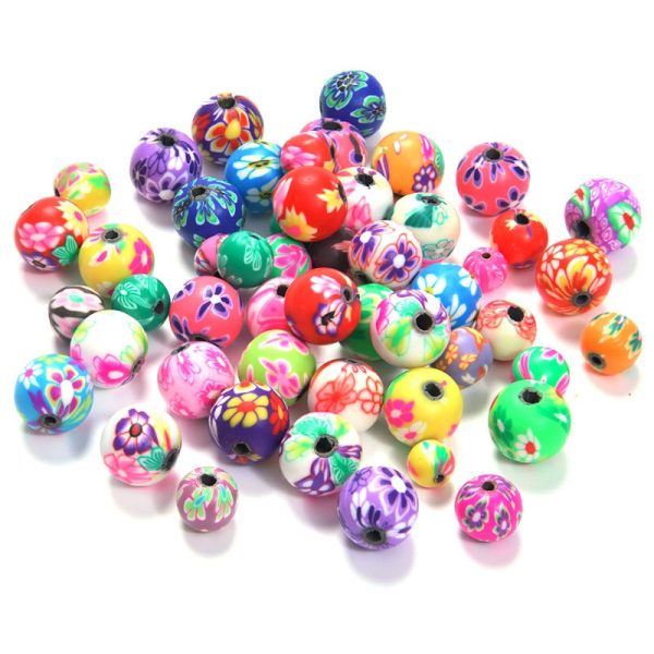 Wholesale 50pcs 6-12mm Printed Round Colored Polymer Clay Diy Beads Online Hot Sale