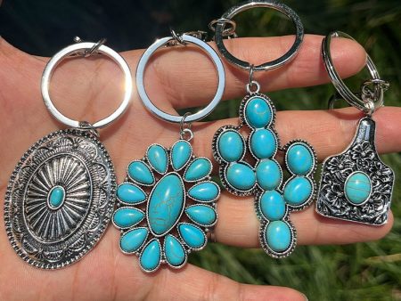 Wholesale 2pcs Turquoise Vintage Pumpkin Flower Cactus Western Style Keychain Online Hot Sale