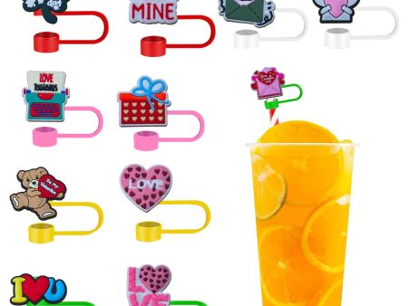 Wholesale Valentine s Day Three Creative Cartoon Straw Cap Xiyin Plastic Straw Plug Plastic Straw Cover Cartoon Milk Tea Beverage Suction Sale