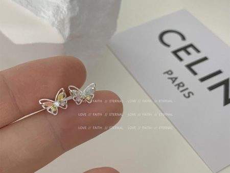 Wholesale 925 Silver Needle Micro Inlaid Zirconia Sweet Mini Pink Blue Small Butterfly Earrings Online Sale