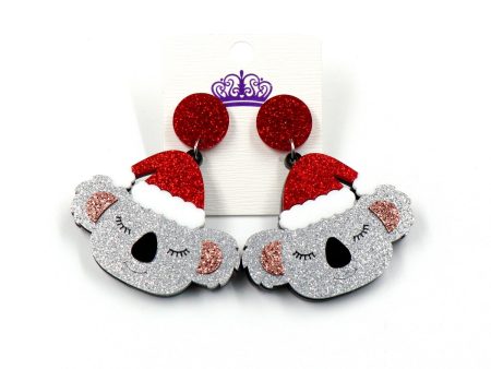 Wholesale 5pcs pack Christmas Exaggerated Koala Glitter Earrings Discount