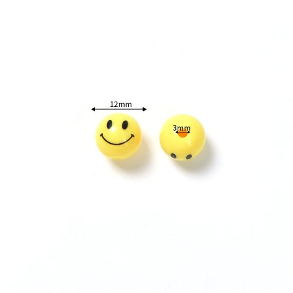 Wholesale 50pcs Acrylic Yellow Smiley Face Straight Hole Cartoon Expression DIY Beads Supply