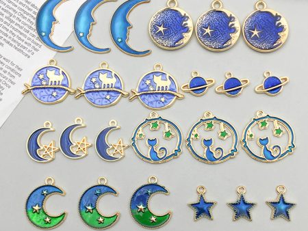 Wholesale 1 Blue Drip Oil Alloy Simulation Moon Star DIY Pendant Supply