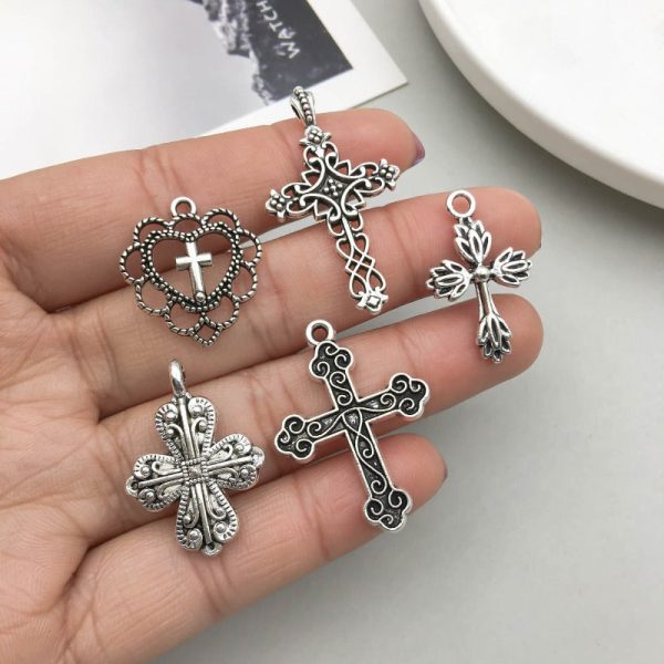 Wholesale 1 Antique Silver Alloy Cross Series Simulation Heart Cross DIY Pendant For Cheap