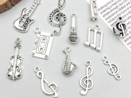 Wholesale 1 New Antique Silver Alloy Simulation Guitar Music Note DIY Pendant Fashion