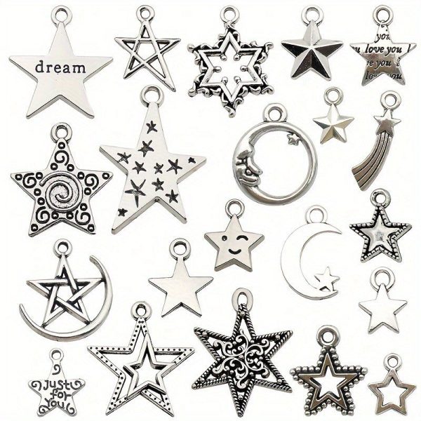 Wholesale 1 Antique Silver Alloy Star Series Simulation Hollow Pentagram DIY Pendant Discount