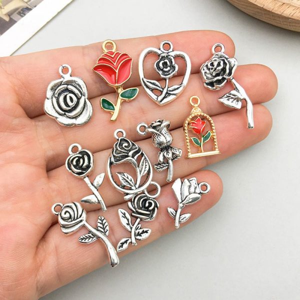 Wholesale 1 Retro Drip Oil Silver Alloy Rose DIY Pendant Hot on Sale