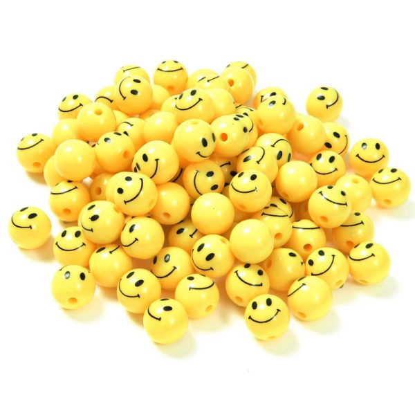 Wholesale 50pcs Acrylic Yellow Smiley Face Straight Hole Cartoon Expression DIY Beads Supply