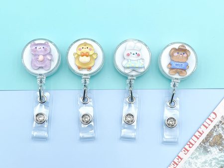 Wholesale 5pcs Cartoon Telescopic Back Translucent Resin Crystal Animal Nurse Badge Clip Student ID Pulling Keychains Online now