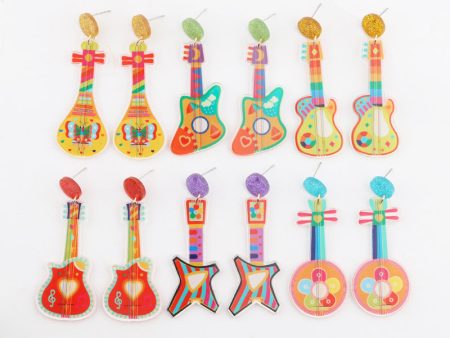 Wholesale 10pcs Music Festival Fashion Personality Rainbow Guitar Musical Instrument Earrings Hot on Sale