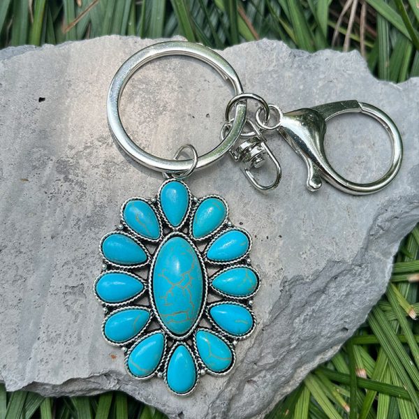 Wholesale 2pcs Turquoise Vintage Pumpkin Flower Cactus Western Style Keychain Online Hot Sale