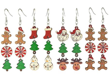 Wholesale 2pairs pack Christmas Wooden Gingerbread Man Christmas Tree Snowman Atmosphere Fawn Drop Earrings Online now