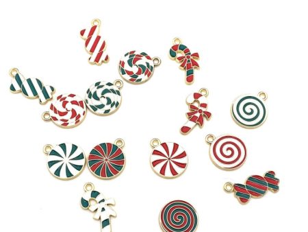 Wholesale 10pcs Christmas Candy Cane Lollipop Pendant Alloy Oil Drip Diy Pendant Sale