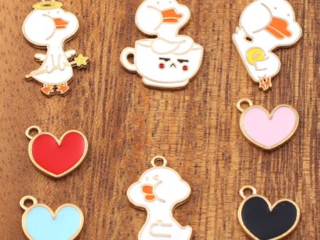 Wholesale 10pcs Cute Refueling Duck Love DIY Alloy Oil Drop Pendant Earring Keychain Pendant Online now