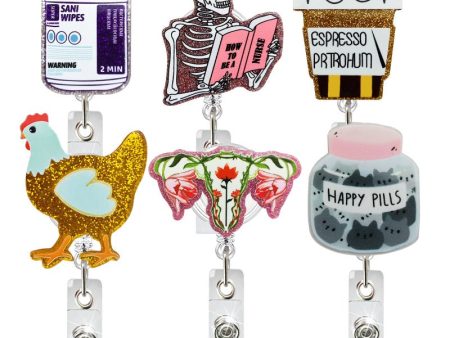 Wholesale Acrylic Skull Alligator Clip Retractable Badge Reel Easy Pull Buckle Supply