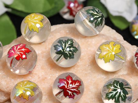 Wholesale 100pcs High Transparency Acrylic Color Maple Leaf Print DIY Beads Fashion