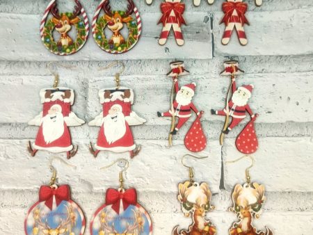 Wholesale Wood Cutting Color Printing Creative Christmas Elk Earrings Hot on Sale