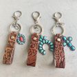 Wholesale 2pcs Vintage Embossed Cowhide Western Style Turquoise Pumpkin Flower Textured Cowhide Keychains Online Hot Sale