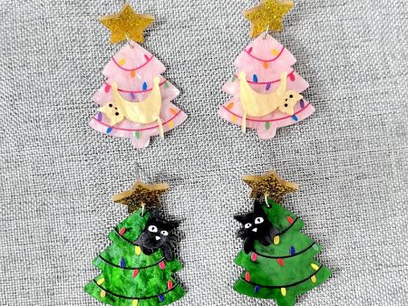 Wholesale 2024 New Kitten Acrylic Christmas Tree Earrings For Cheap