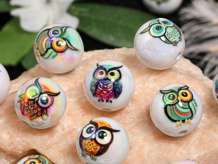 Wholesale 100pcs Cute Owl Print Acrylic Cartoon Animal Diy Beads Online Sale