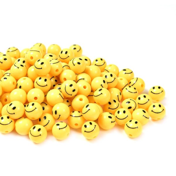 Wholesale 50pcs Acrylic Yellow Smiley Face Straight Hole Cartoon Expression DIY Beads Supply