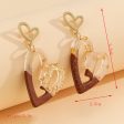 Wholesale Unique Wood Stitching Resin Valentine s Day Love Earrings Women s Simple All-match Round Heart-shaped Hollow Earrings Online Hot Sale