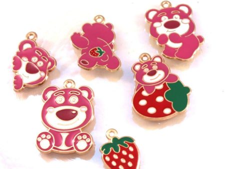 Wholesale 10pcs Cartoon Bear Strawberry DIY Handmade Alloy Oil Drop Pendant Pendant For Sale