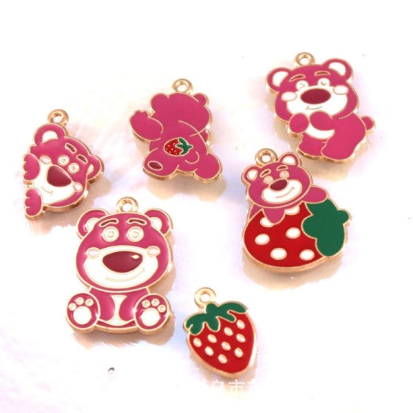 Wholesale 10pcs Cartoon Bear Strawberry DIY Handmade Alloy Oil Drop Pendant Pendant For Sale