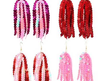 Wholesale 2pcs Valentine s Day Glitter Pink Atmosphere Love Shiny Tassel Temperament Color Matching Fashion Earrings For Discount