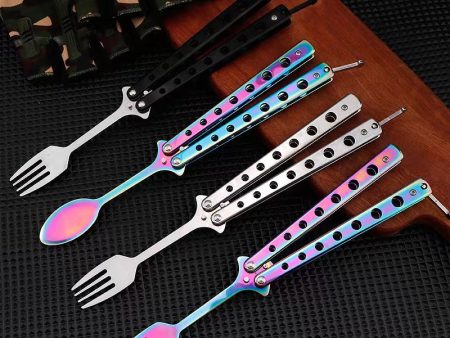 Wholesale Stainless Steel Outdoor Portable Folding Butterfly Practice Fork Spoon Fashion