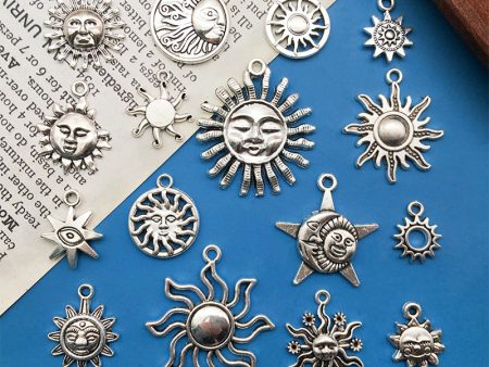 Wholesale Alloy Vintage Tibetan Silver Sun Moon DIY Necklace Bracelet Pendant Sale