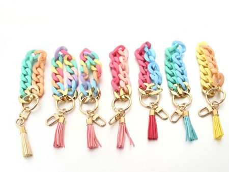 Wholesale Acrylic Colorful Creative Tassel PU Leather Keychain Hot on Sale