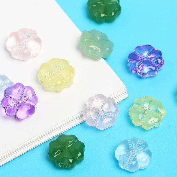 Wholesale 100pcs 10mm Crystal Glass Clover Jelly Color Straight Hole Glass DIY Beads Hot on Sale