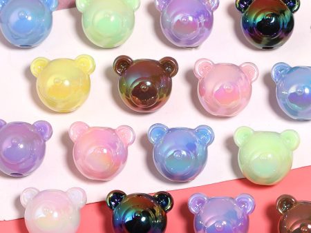 Wholesale 100pcs Acrylic Cute Cartoon Bear Head Beaded DIY Loose Beads Hot on Sale