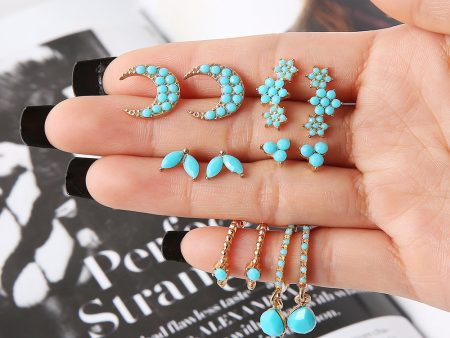 Wholesale Vintage Minimalist Metal Turquoise Star Moon Stud Earrings Online Sale