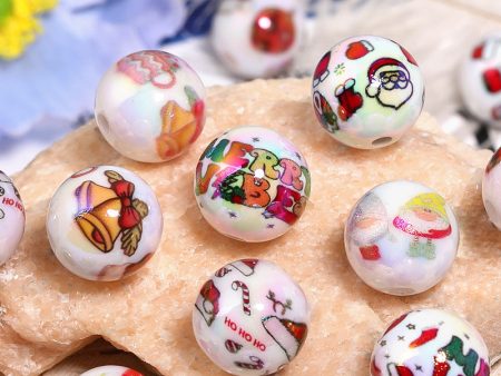 Wholesale100pcs Acrylic Santa Claus Elk Printed Beads DIY Christmas Cartoon Beads Online Hot Sale