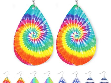 Wholesale 2 pairs pack Blue and White Porcelain Tie-Dye Leather Earrings on Sale