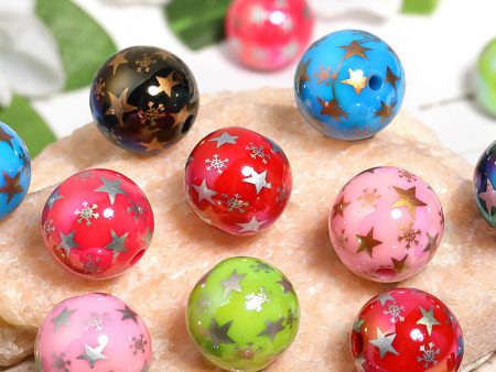 Wholesale 100pcs Christmas Pentagram Snowflake Colorful Round Beads DIY Acrylic Beads Online Sale