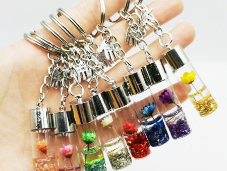 Wholesale Botanical Dried Flower Glass Bottle Pendant Keychain Online now