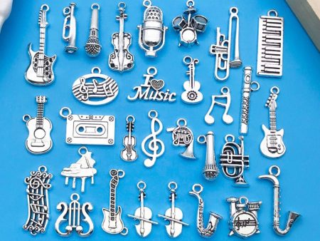 Wholesale Antique Silver Violin Guitar Saxophone Instrument Notes Creative DIY Necklace Bracelet Pendant Cheap