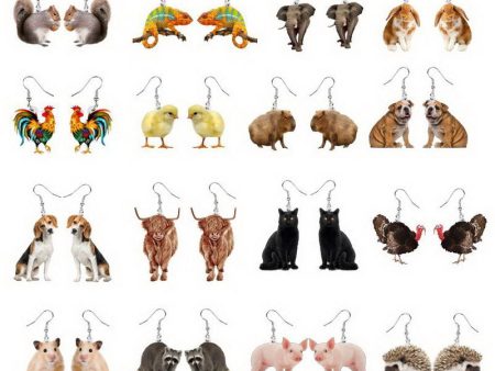 Wholesale 10pcs Rooster, Cow, Hamster, Piglet, Hedgehog, Squirrel, Rabbit, Black Cat, Puppy, Animal Earrings Online