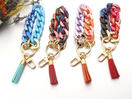 Wholesale Bright Color PU Tassel Acrylic Bracelet Keychain on Sale