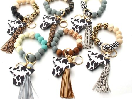 Wholesale Bull Head Wooden Plaque Leopard Print Wooden Beads Wrist Keychain Online now