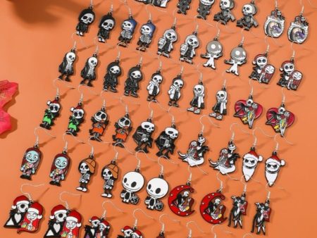 Wholesale Zinc Alloy Cartoon Creative Skull Horror Character Earrings for Halloween on Sale