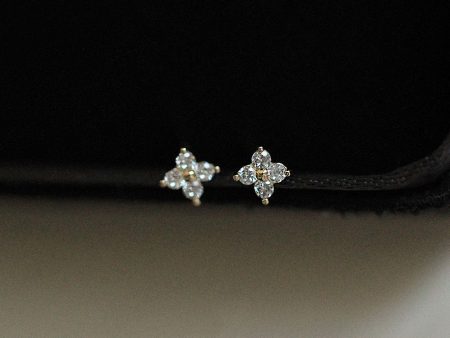 Wholesale Mini  Four-leaf Clover Simple Silver Ear Studs Online