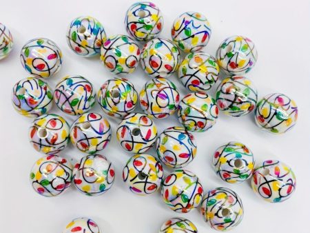 Wholesale 100pcs Christmas Series Acrylic Printed Lantern Thread Round Beads DIY Mobile Phone Chain Accessories Beads on Sale