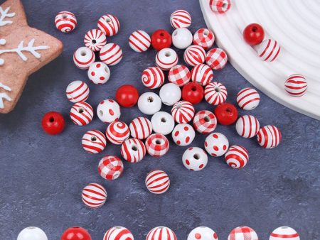 Wholesale 70pcs pack Christmas Threaded Striped Wooden Bead DIY Set For Sale