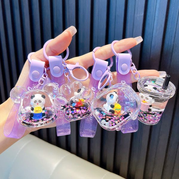 Wholesale Cartoon Liquid Quicksand Panda Keychain Online Hot Sale